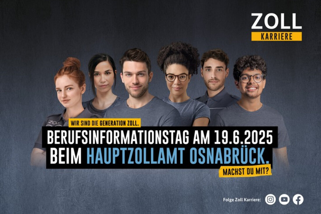 Am 19. Juni 2025 informiert das Hauptzollamt Osnabrück Berufsstarter über Karrieremöglichkeiten im Zolldienst. Anmeldung erforderlich.