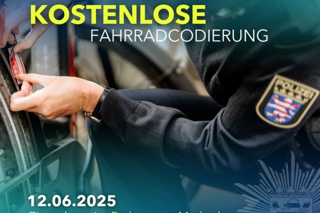 Am 12. Juni 2025 bietet die Polizei in Zierenberg eine kostenlose Fahrrad-Codieraktion an. Bringen Sie Ihren Ausweis und Eigentumsnachweis mit!
