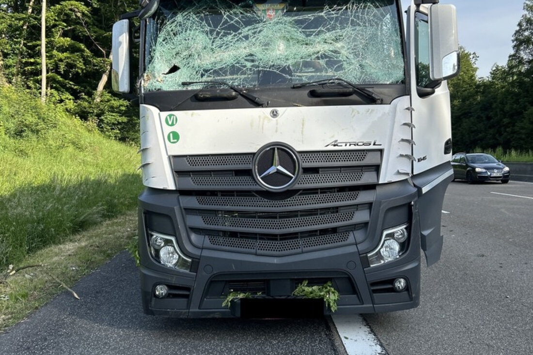 Ein Baum fiel auf die A7 bei Niederaula, wodurch die Windschutzscheibe eines LKW zertrümmert wurde. Glücklicherweise blieb der Fahrer unverletzt.