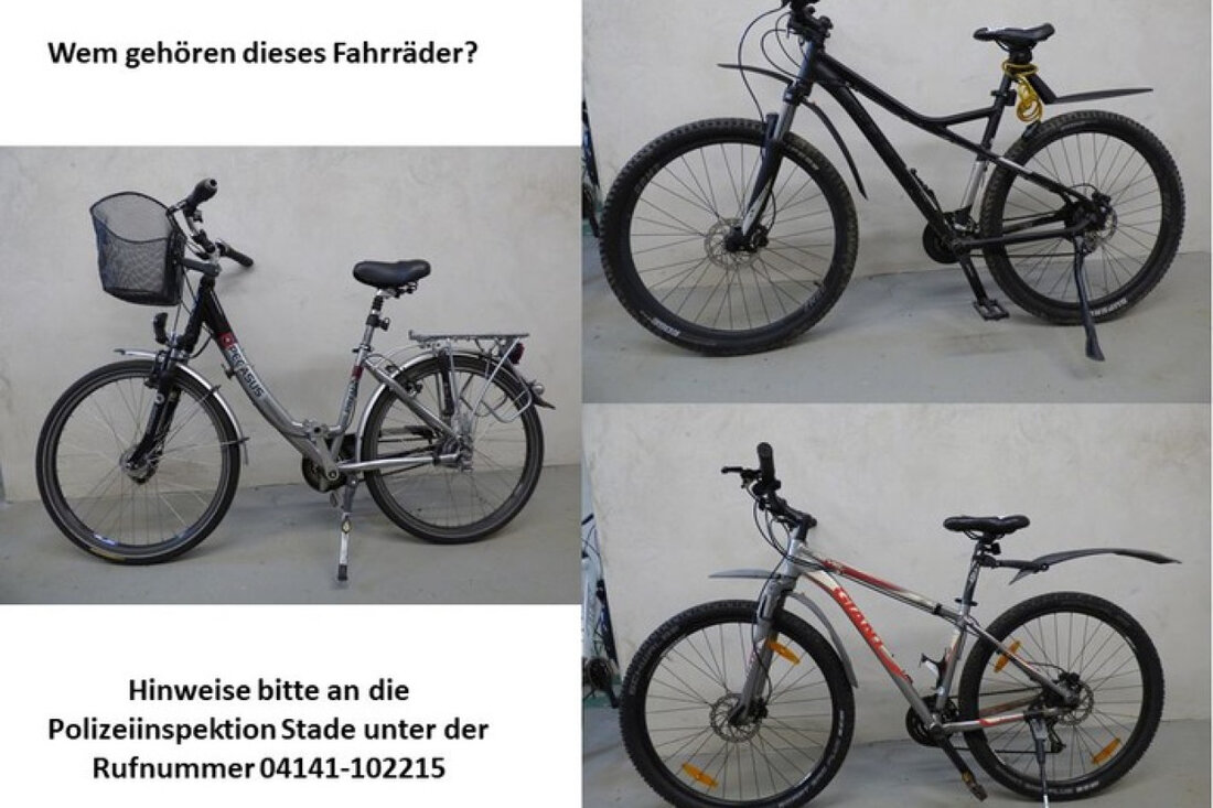 Die Polizei Stade sucht die Eigentümer von drei sichergestellten Fahrrädern. Hinweise bitte unter 04141-102215 melden.