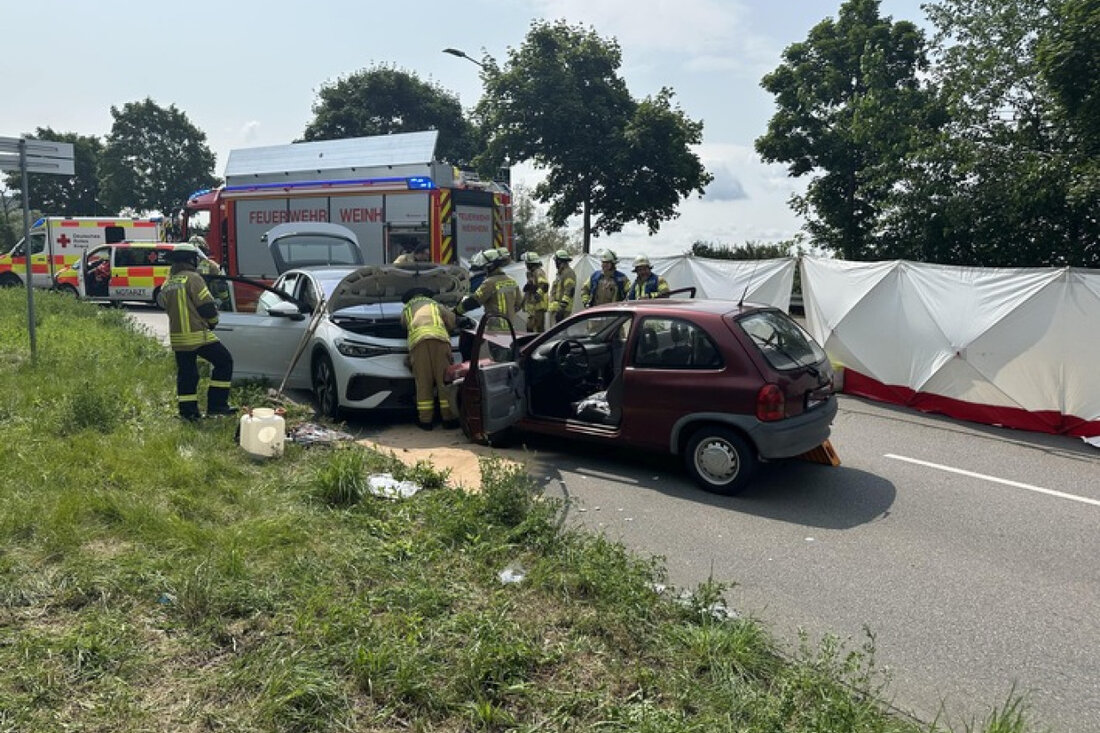 Am Pfingstmontag kam es auf der Zeppelinbrücke in Weinheim zu einem Frontalzusammenstoß zwischen zwei Pkw. Feuerwehr und Rettungsdienst waren im Einsatz.